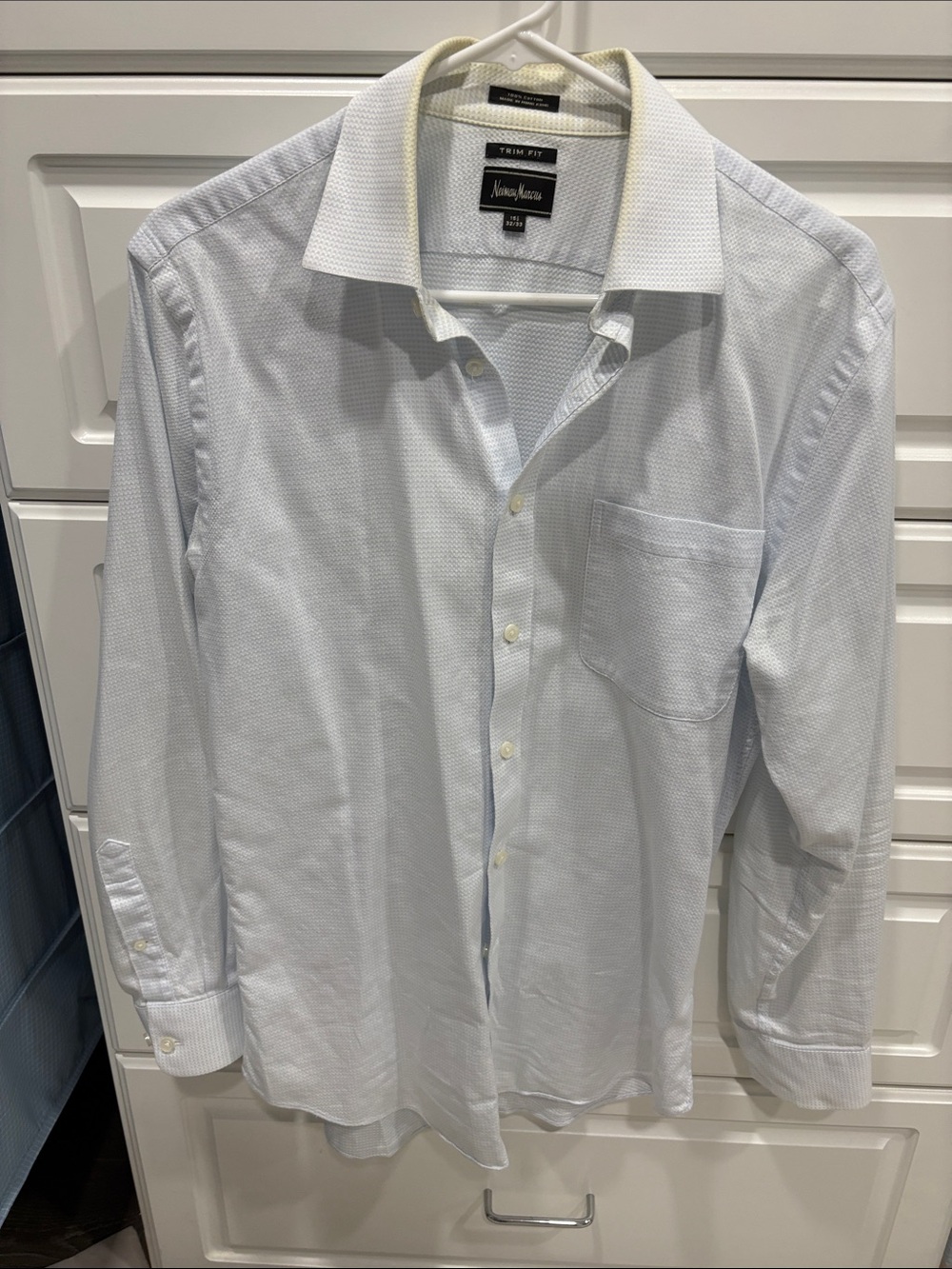 Neiman Marcus Pale Blue Men's Dress Shirt - Textured Weave